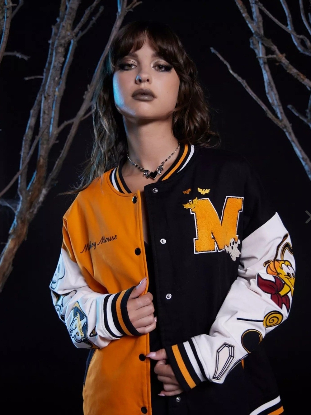Disney Halloween Mickey Mouse (And Friends) Black & Orange Varsity Jacket